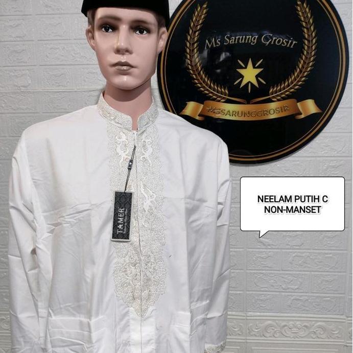 Promo Baju Muslim Bamus Koko Tamer House Putih Lengan Panjang COD