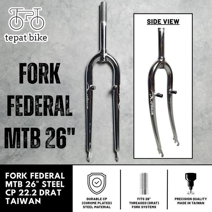 Fork 26 Inch Platinum Cp Steel Taiwan For Mtb 26 / Federal - Standar 25.4 Drat Silver Rigid Pivot Ku