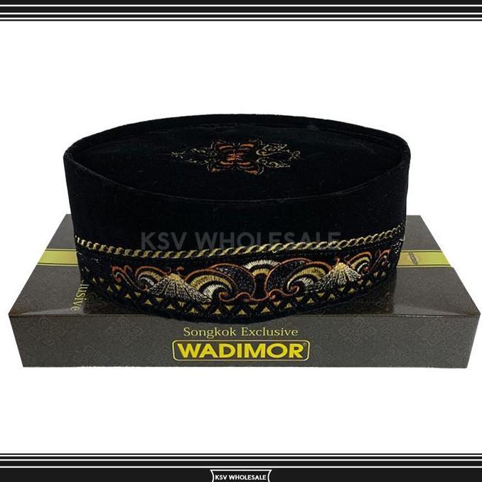Promo Songkok WADIMOR BORDIR AC Original Tinggi 9 Cm Peci Sholat Pria Dewasa Hitam Full Motif Batik 