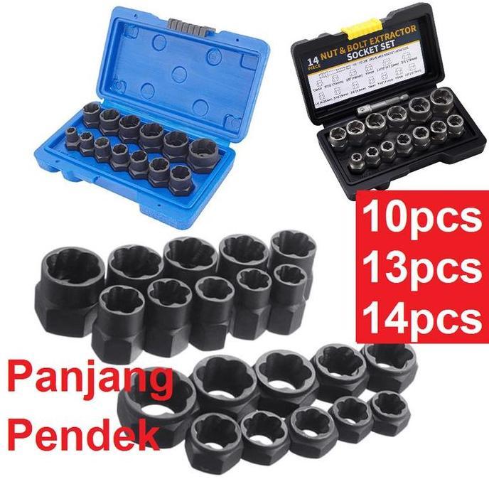 PANSY 10 13 14 PCS Alat Pembuka Baut Mur Rusak 9mm-19mm Set Kunci Ring pass Damage
