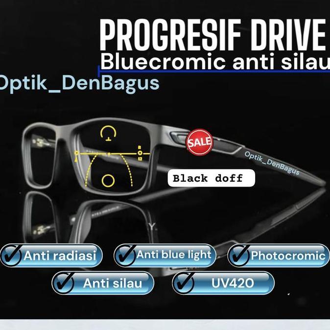 Kacamata Progresif Bluecromic Drive anti silau  pria. progresif anti radiasi UV blueray photocromic 