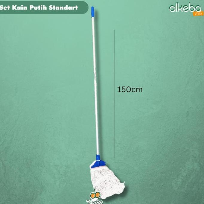 Mop Pel Set Komplit Kain Putih Standart Alat Pel Dorong 1 Set