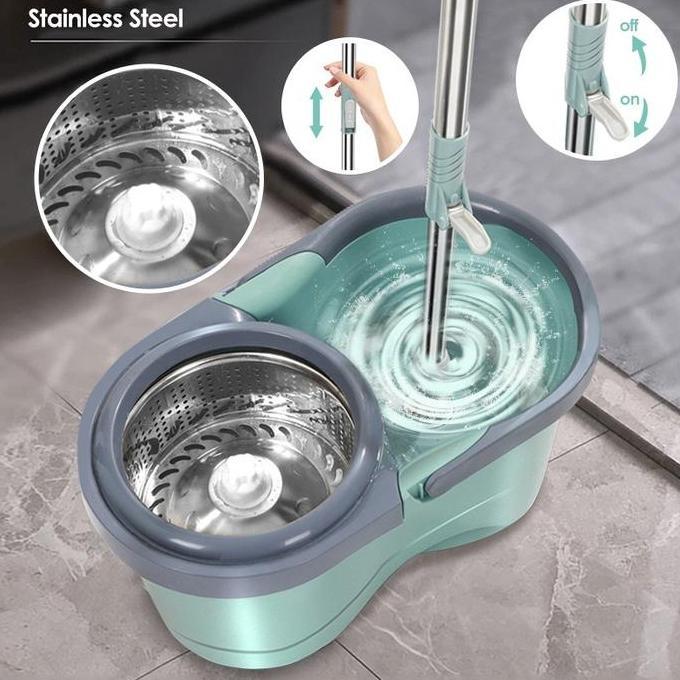 Alat Pel Putar Dan Set Ember Dengan Roda Spin Mop Stainless Pembersih Rumah Tangga Pel Putar Otomati