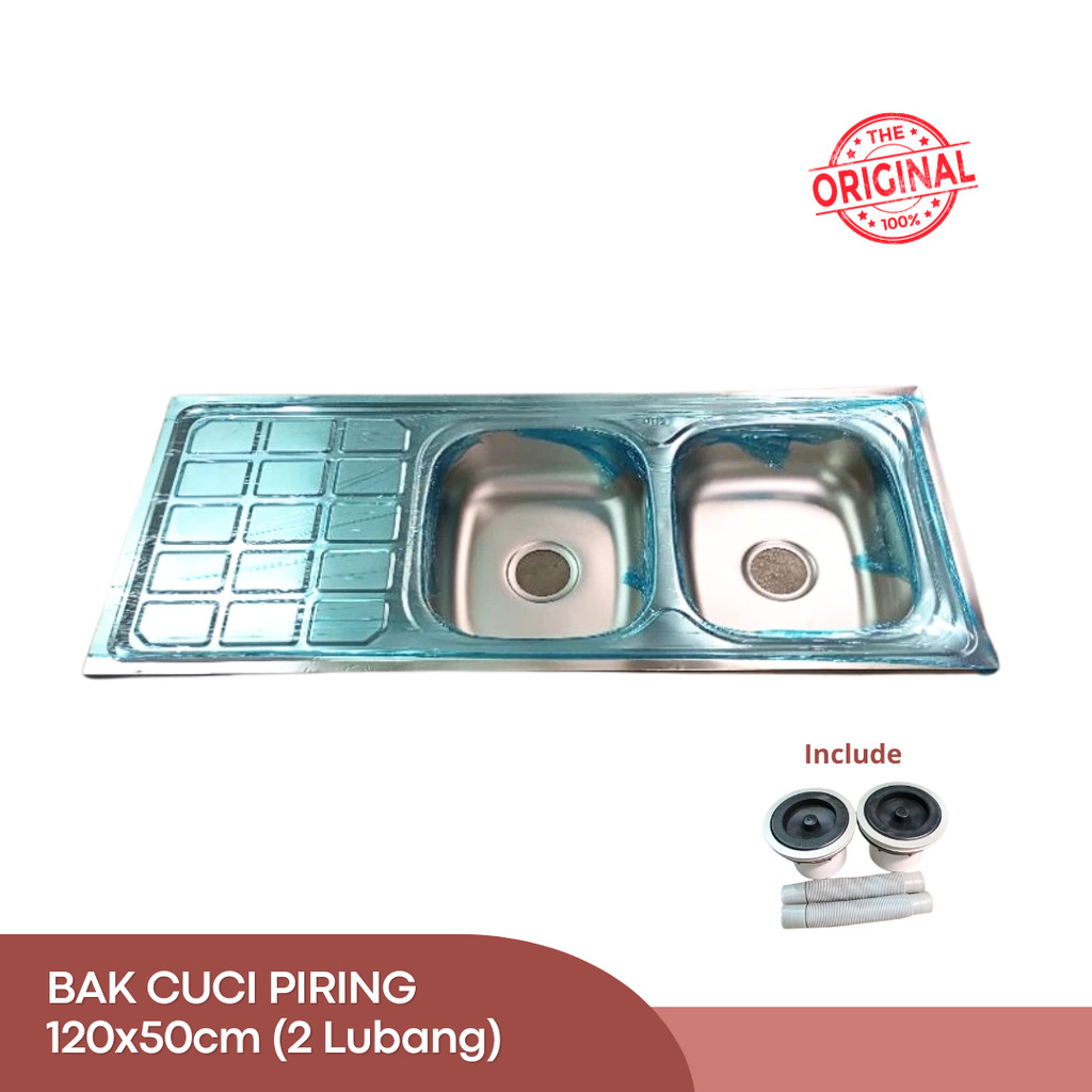 Bak Cuci Piring Wastafel Stainless Ukuran 120x50cm Sink Dapur 2 Lubang+Meja