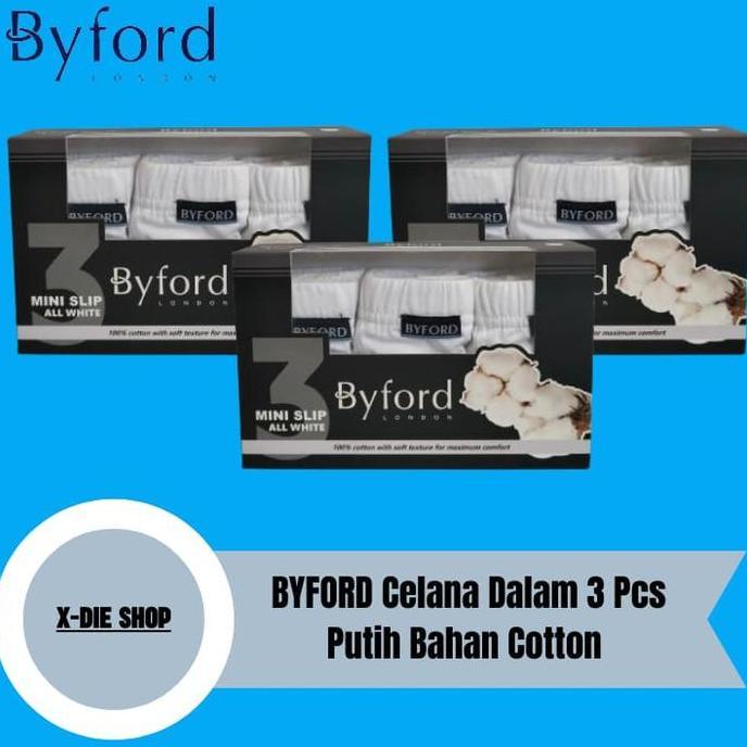 Promo CELANA DALAM PRIA BYFORD WARNA PUTIH 3 PCS BAHAN KATUN NEW ARRIVAL COD
