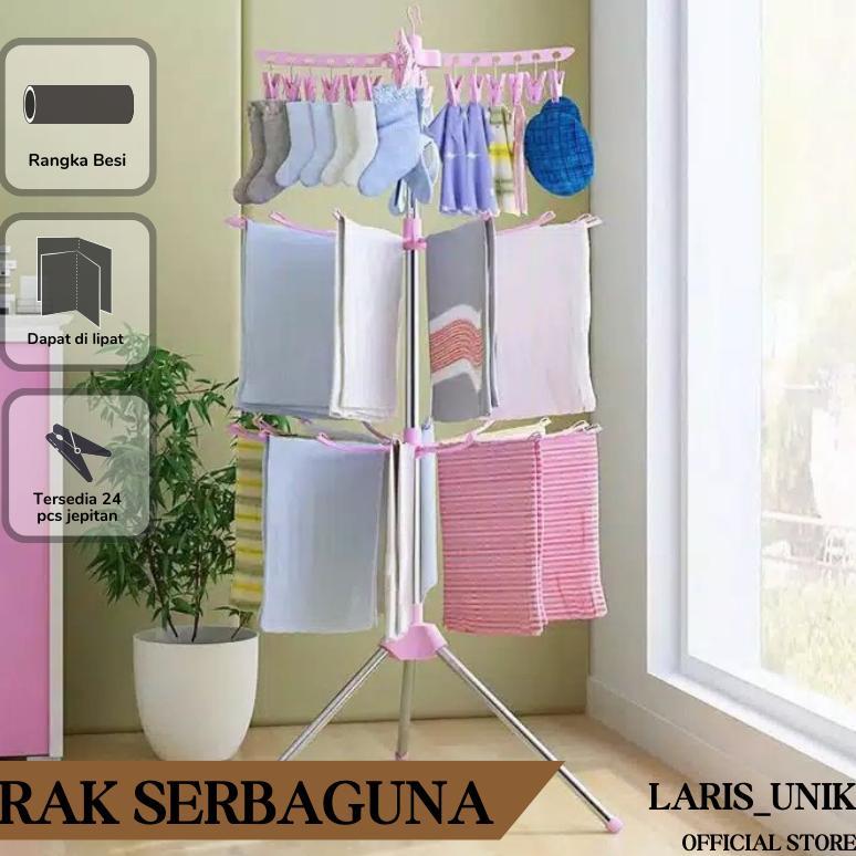 Jemuran baju Bayi Jemuran Menara 16 Jari-jari 3 Tingkat Gantungan Baju Hanger 24 jepitan Laris_Unik