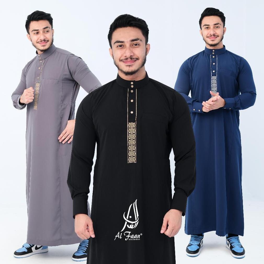 Jubah Gamis slimfit pria bordir jubah pria muslim gamis pria panjang manset kancing bordir juba dewa