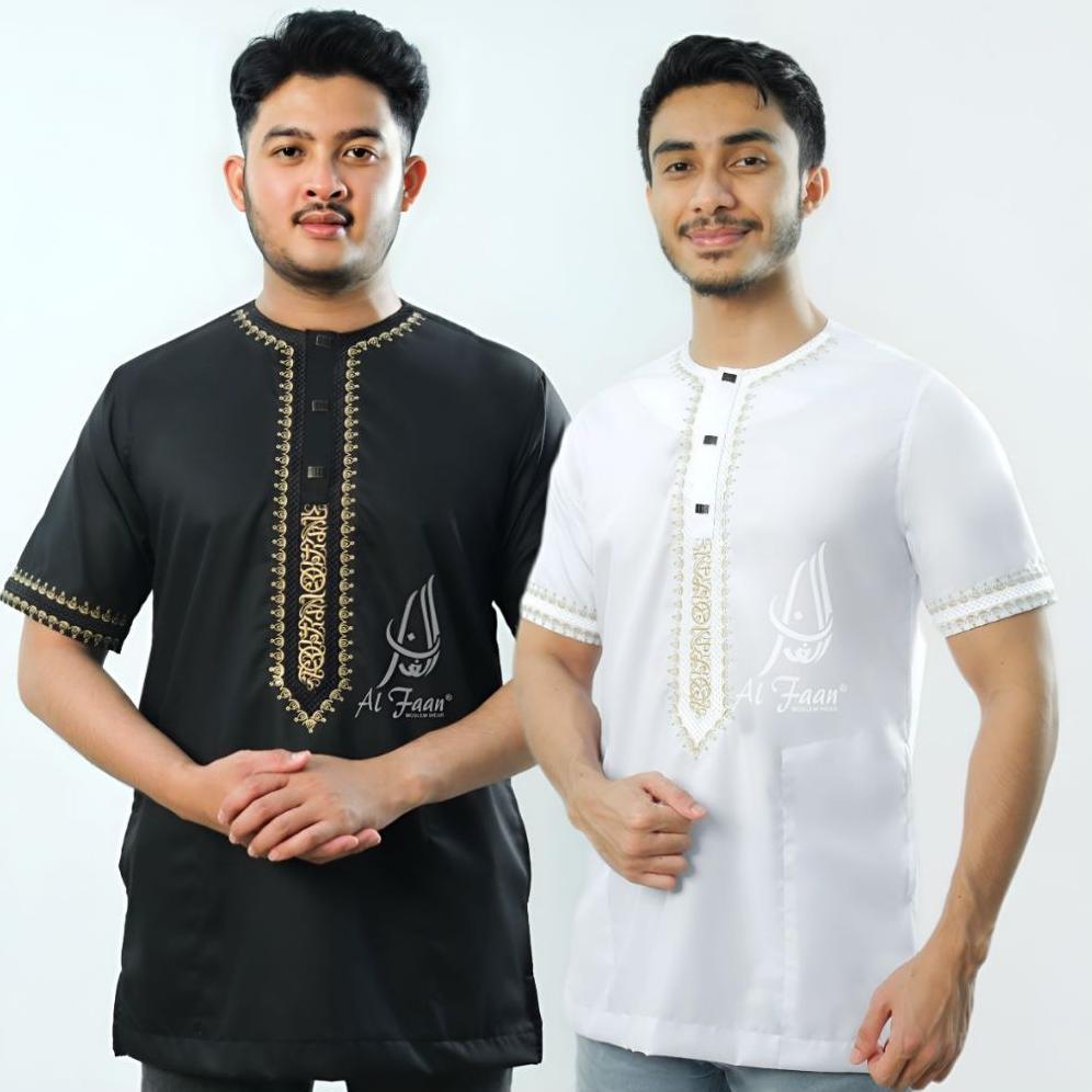 Baju Koko Pria Al-faan koko WASIL Lengan pendek Bordir kemko pria atasan muslim pria kemeja sporhem 