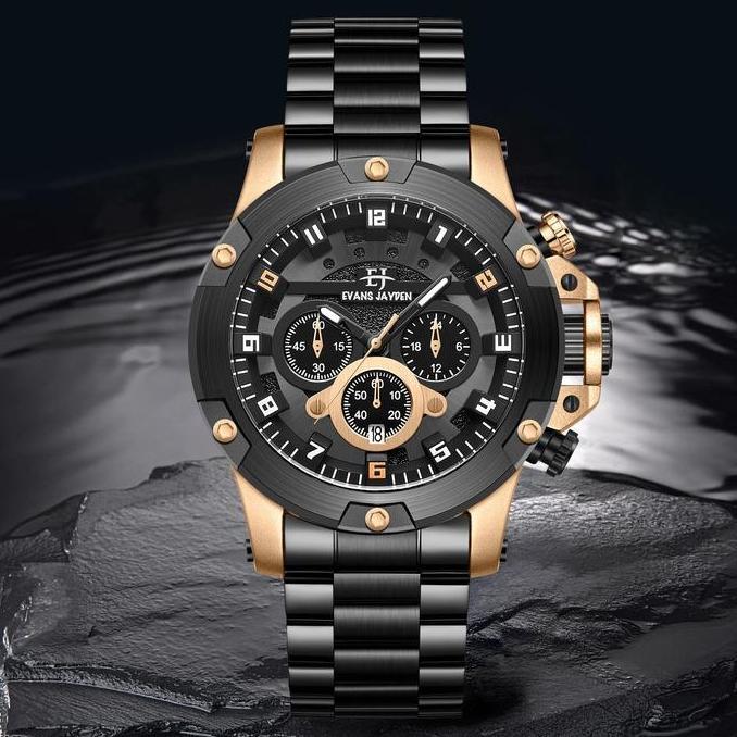 Promo Buy 1 Get 1  Evans Jayden Jam Tangan Pria 9838 Rantai Stainless Steel Kaca Sapphire Chronograp