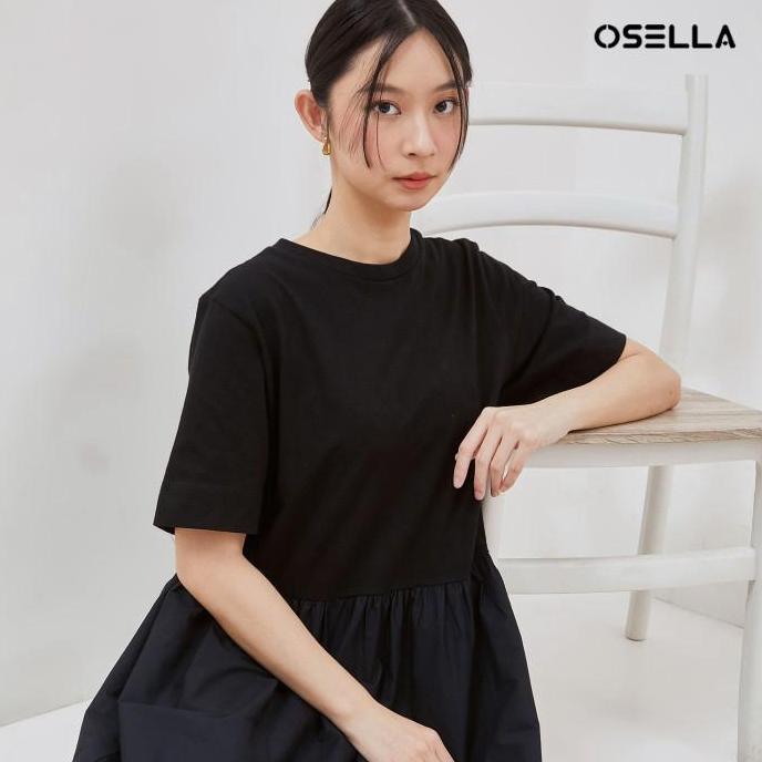 [NEW] Osella Contrast-Panel Midi Dress In Black 2157400243 | Midi Dress Wanita KH