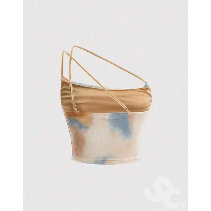 Promo SHEIN MOD Tie Dye One Shoulder Ruched Crop Top sexy top COD