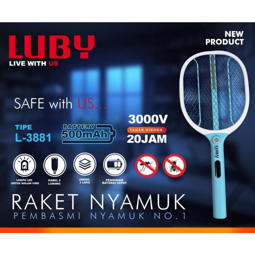 Luby L-3881 / L-3882 / L-3883  Raket Nyamuk Luby Cas Rechargeable Mosquito Swatter L3881 / L3882 / L