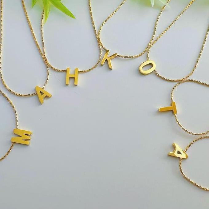 DR141 - K232 Kalung Mode Rantai Kecil  Dengan Liontin Alphabet Huruf - Custom Huruf A-Z (NEW) Emas P