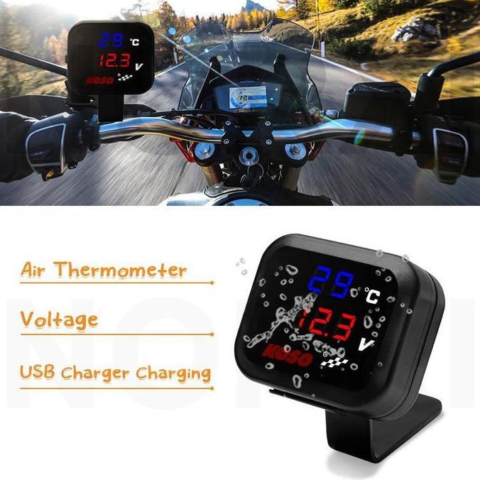 Voltmeter 3 In 1 USB Charger Universal SEMUA MOTOR Anti Air Original Termometer Digital Jam Suhu Teg