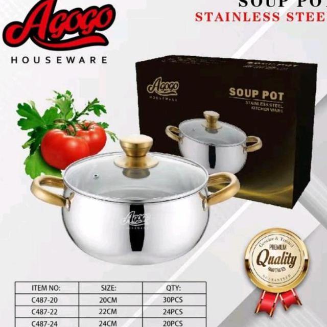 Calypso Soup Pot Agogo Panci Sup Stainless Gagang Emas 22Cm 24Cm