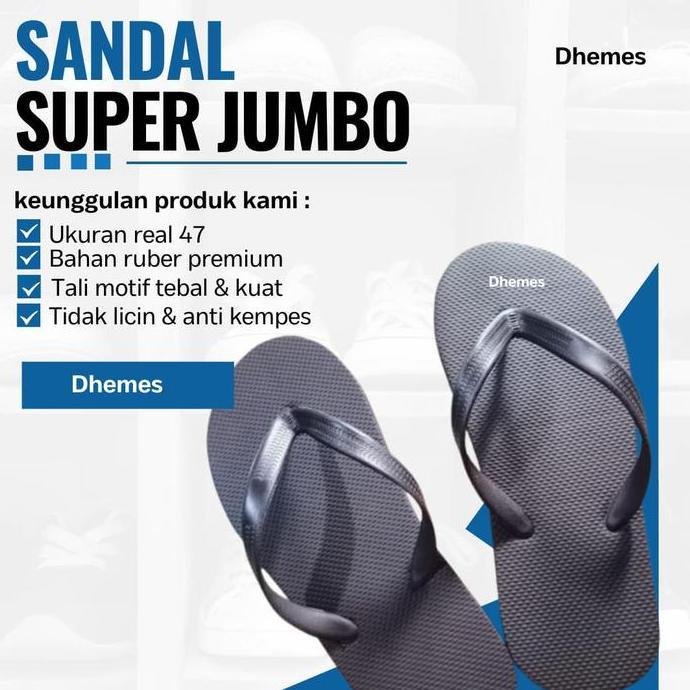 DV112 >> Sandal Jepit Jumbo Ukuran 47 Super Besar Pria Wanita Karet Polos Panjang 30 cm lebar 12 cm 