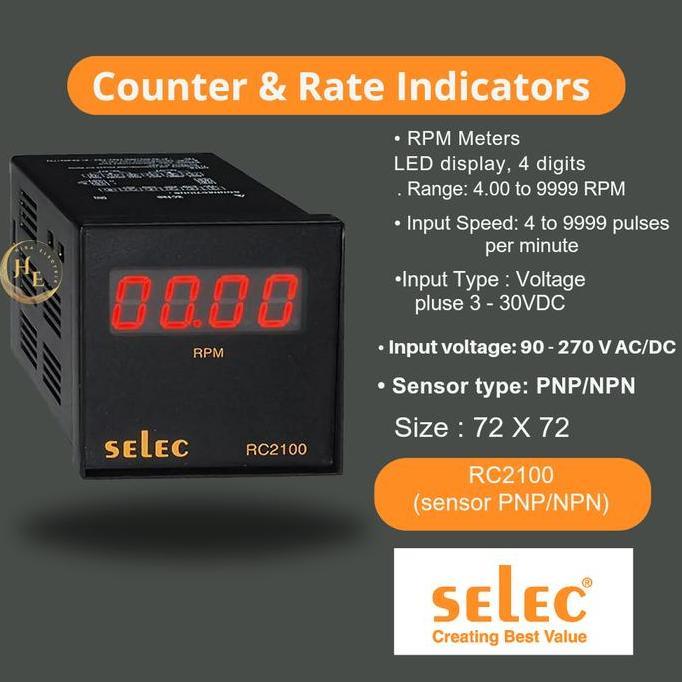 RPM Meter Selec RC2100 ( sensor PNP/NPN ) Digital rpm meter