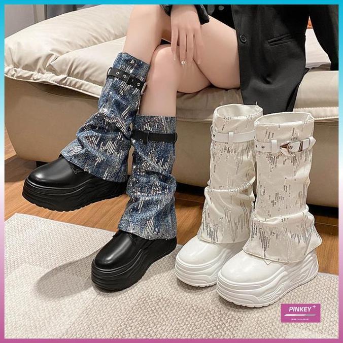 PINKEY P391 Sepatu Long Boots Wanita Sepatu Martin Tinggi Boot Fashion Shoes Karet Putih MS