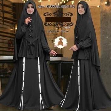 Terbaru 5736 Baju Muslim Gamis Set Hitam Busui Jilbab Instan Panjang No Pad