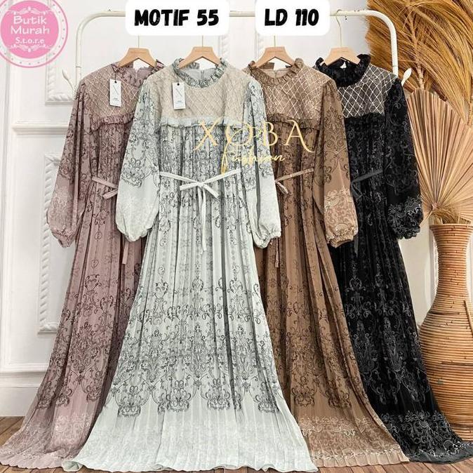 Terbaru Xoba Fashion 2546 Motif 55 Gaun+Hijab Ld 110 Cm Ceruti Mix Tile Motif Busana Muslim Wanita G