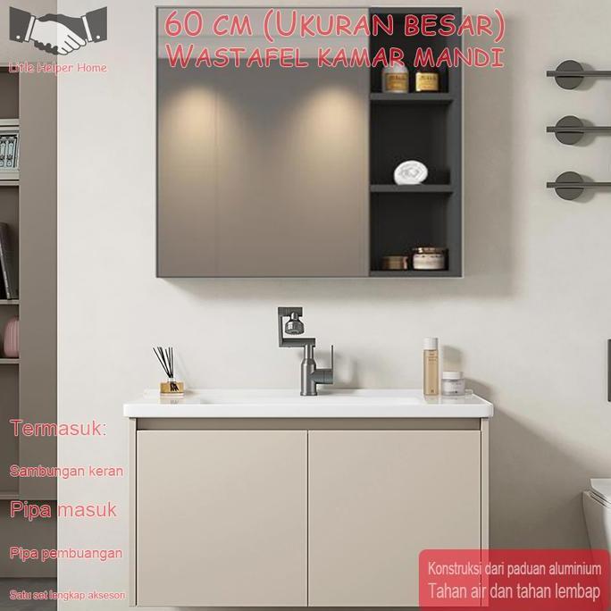 Wastafel Cuci Tangan Estetik60CmWashtafel Kamar Mandi Set Wastafel Dinding Wastafel Set Lemari Cermi