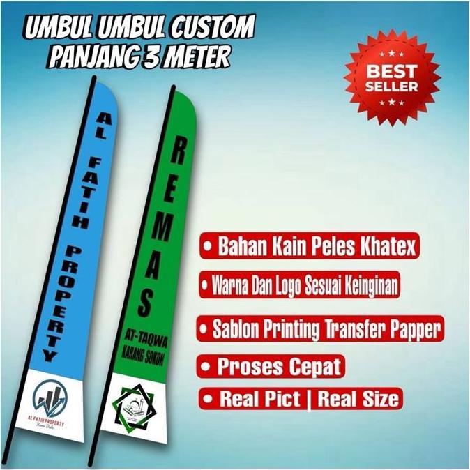Ready Umbul umbul Custom Logo Dan Gambar Bebas Panjang 3 Meter | Bendera Umbul Umbul