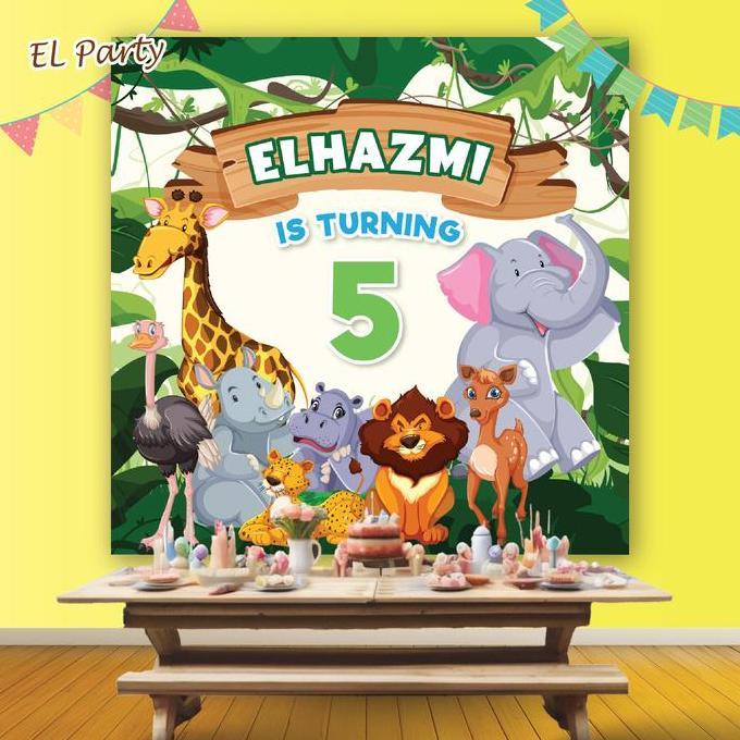 Ready Banner Ulang Tahun KEBUN BINATANG ZOO Spanduk Ultah Kostum Karakter Background Backdrop Dekor 