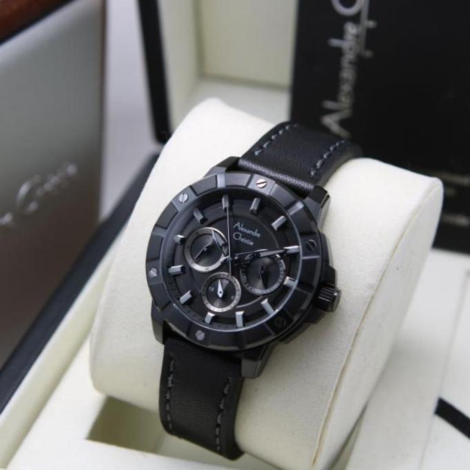 JAM TANGAN WANITA ALEXANDRE CHRISTIE AC6609 AC 6609 BLACK TALI KULIT