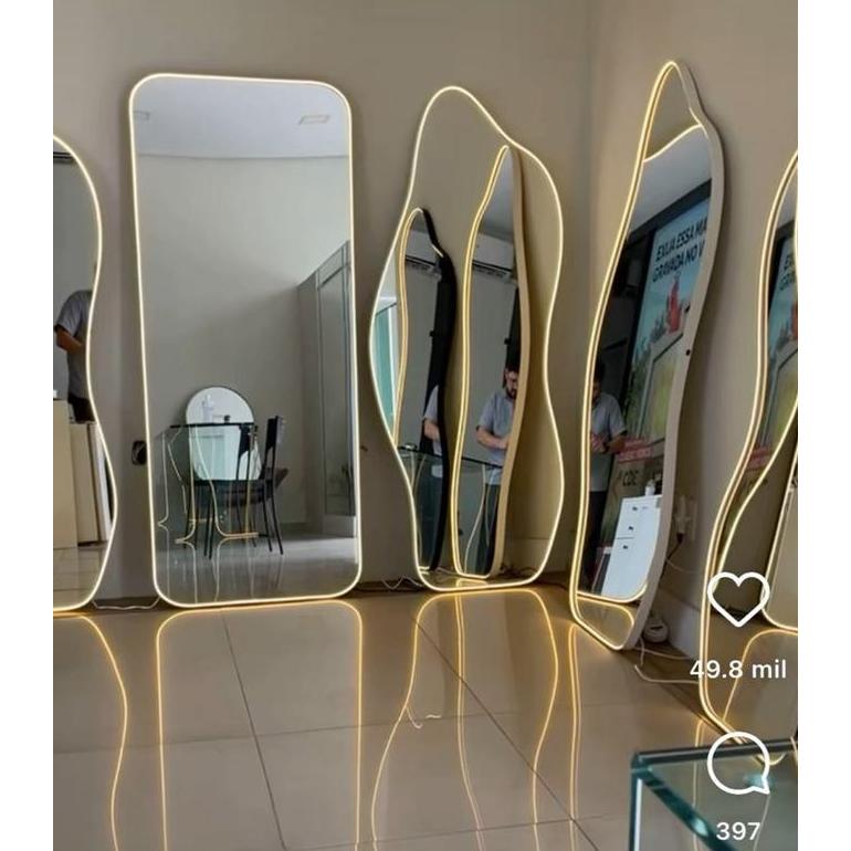 HUNZ Cermin Full Body Aesthetic Frame PVC LED Neon Flex Cermin Standing Estetis 3mm Tebal 60x160 Bir