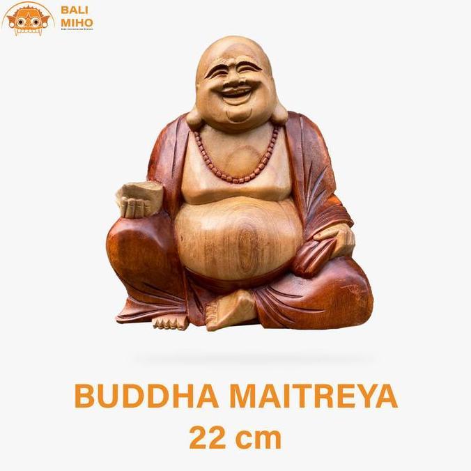 Patung Buddha Maitreya 22 cm - Patung Buddha Kayu - Patung Kayu - Patu IQB