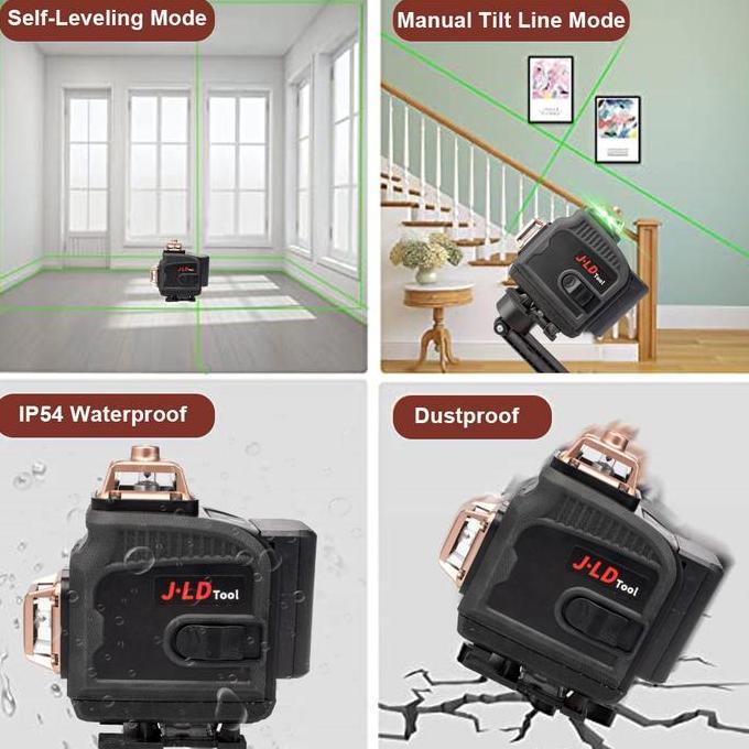 J.LD Laser Level 4D Line Laser Level 16-line Green Laser Tripod Horizontal Vertikal 360 Derajat Self