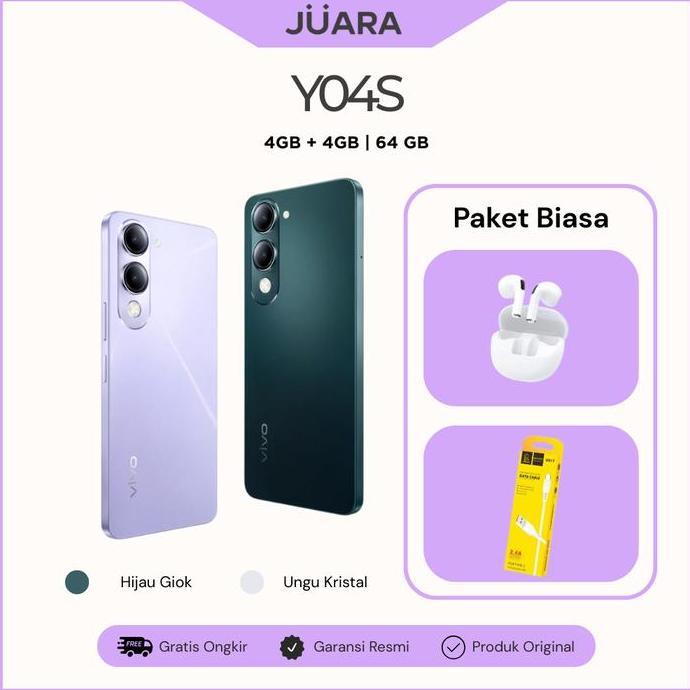 [Hp Gaming 1 Jutaan] Vivo Y04S (4/64Gb) - 13Mp Al Camera, 6000Mah+15W Flash Charge, Ip64 Dust Waterp