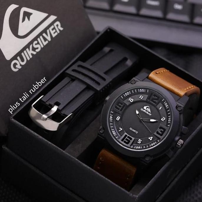Jam Tangan Pria Tali Kulit Quiksilver Free Strap Rubber + Box Jam Tangan