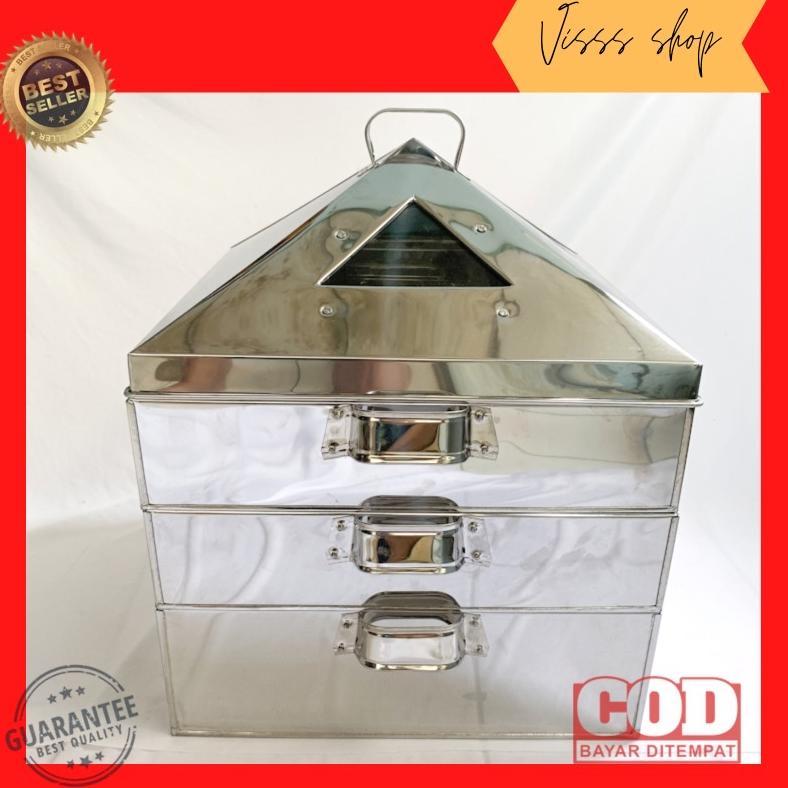 Klakat Susun 3 Stainless Kotak Kukusan Steamer Dimsum Kue Bolu Kukus Muffin