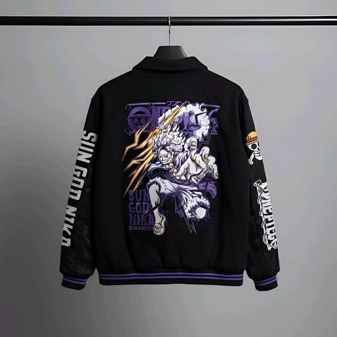 LIMITED VARSITY JACKET ONE PIECE LUFFY BLACK PURPLE SUN GOD NIKA | JAKET BASEBALL BORDIR ORIGINAL Ka