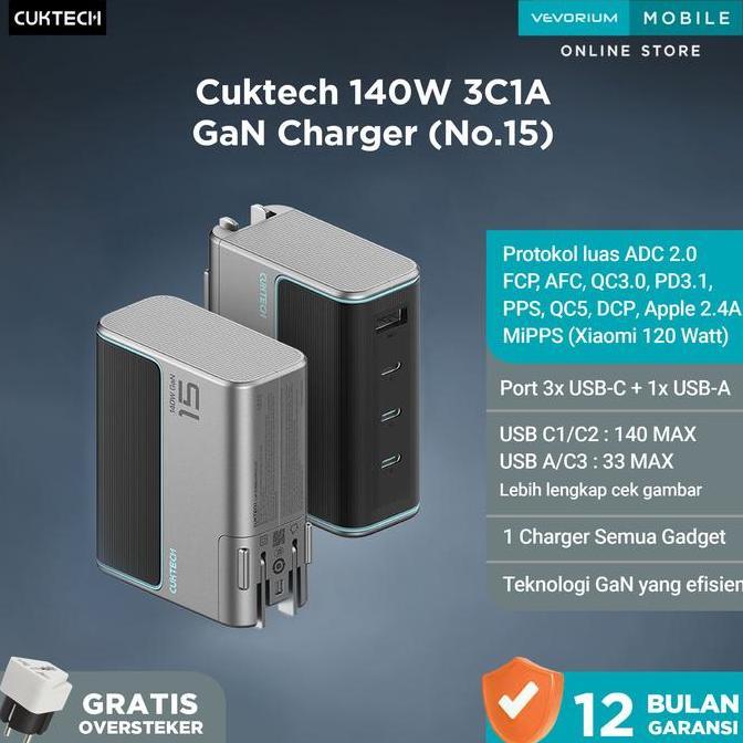 TERBARU - CUKTECH 140W Gan 3C1A 4 Port USB Charger No.15 GaN Super Energy Flash Charge