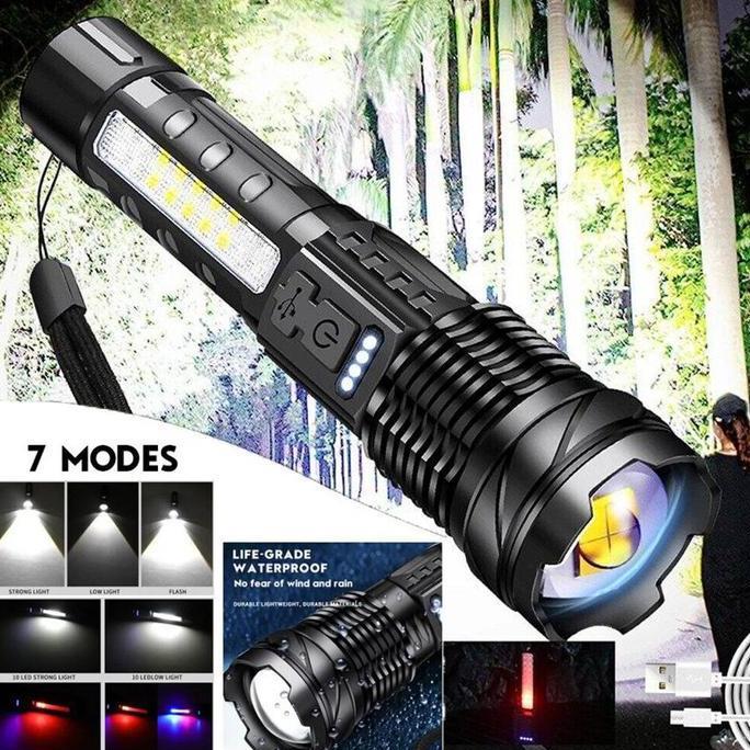 CR - Senter led super terang/Senter Swat Police Terbaik / zoom 7 mode cahaya senter/Led Rechargeable