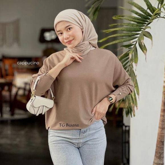 Long Tunik Knit Hornet Rib Belah Samping Kaos Oversize Jumbo Lengan Panjang Dress Atasan Wanita Dewa