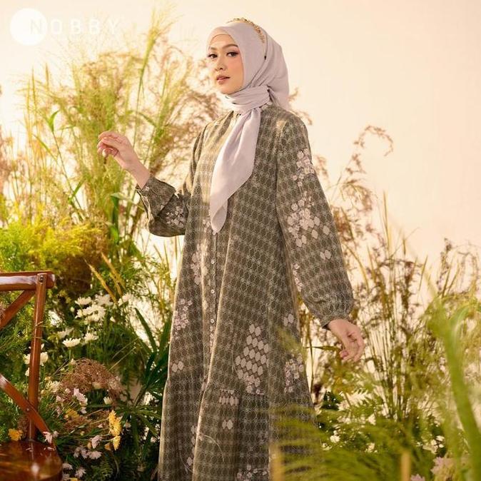 Nobby Yalinda Dress Gamis Muslim Wanita Bahan Polly Stretch Sand