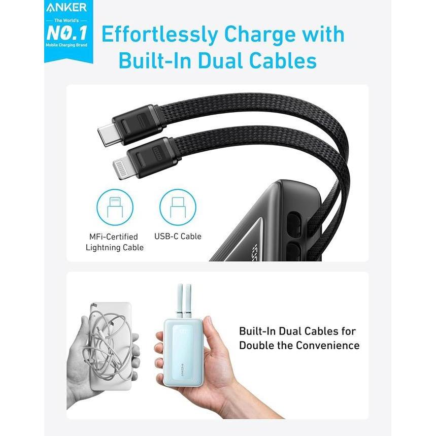 Anker Zolo Power Bank 10.000mAh 30W Max Fast Portable Charger with Built-in USB-C and MFi Certified 