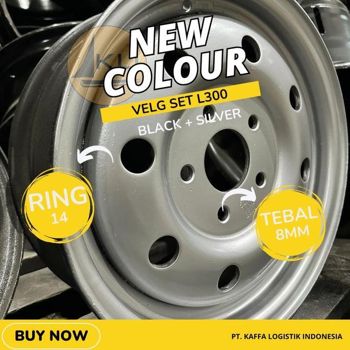 (NEW COLOUR)VELG L300 RING 14 LUBANG 5 TEBAL 8MM LUBANGA ANGIN BULAT/SILVER BLACK TUBLLES SKR