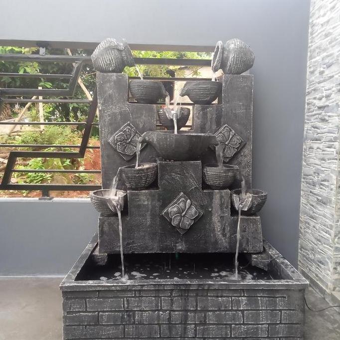 kolam ikan air mancur batu alam hiasan taman GRATIS POMPA MESIN