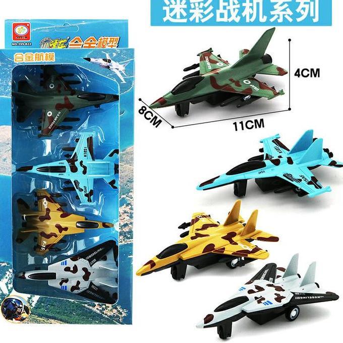 MAINAN DIECAST PESAWAT TEMPUR MILITER PESAWAT TEMPUR PULLBACK 4PCS