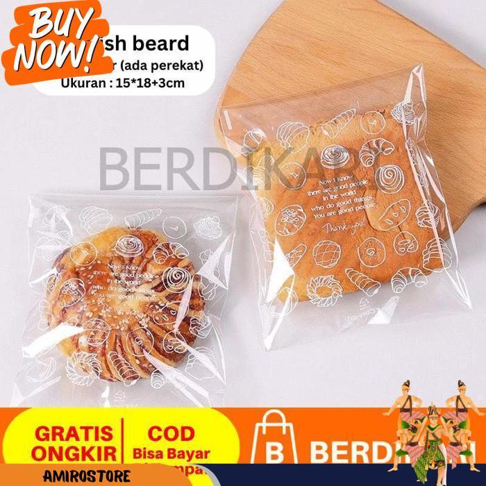 [Jtm] 100Pcs Plastik Roti Bakpao Donat Kue Opp Kemasan Plastik Ukuran 15X18+3 Cm Drs 0411