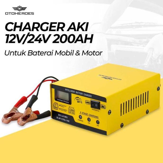 Charger Aki 10A 12V 24V - 200 AH Mobil Motor Otomatis Repair 250 W