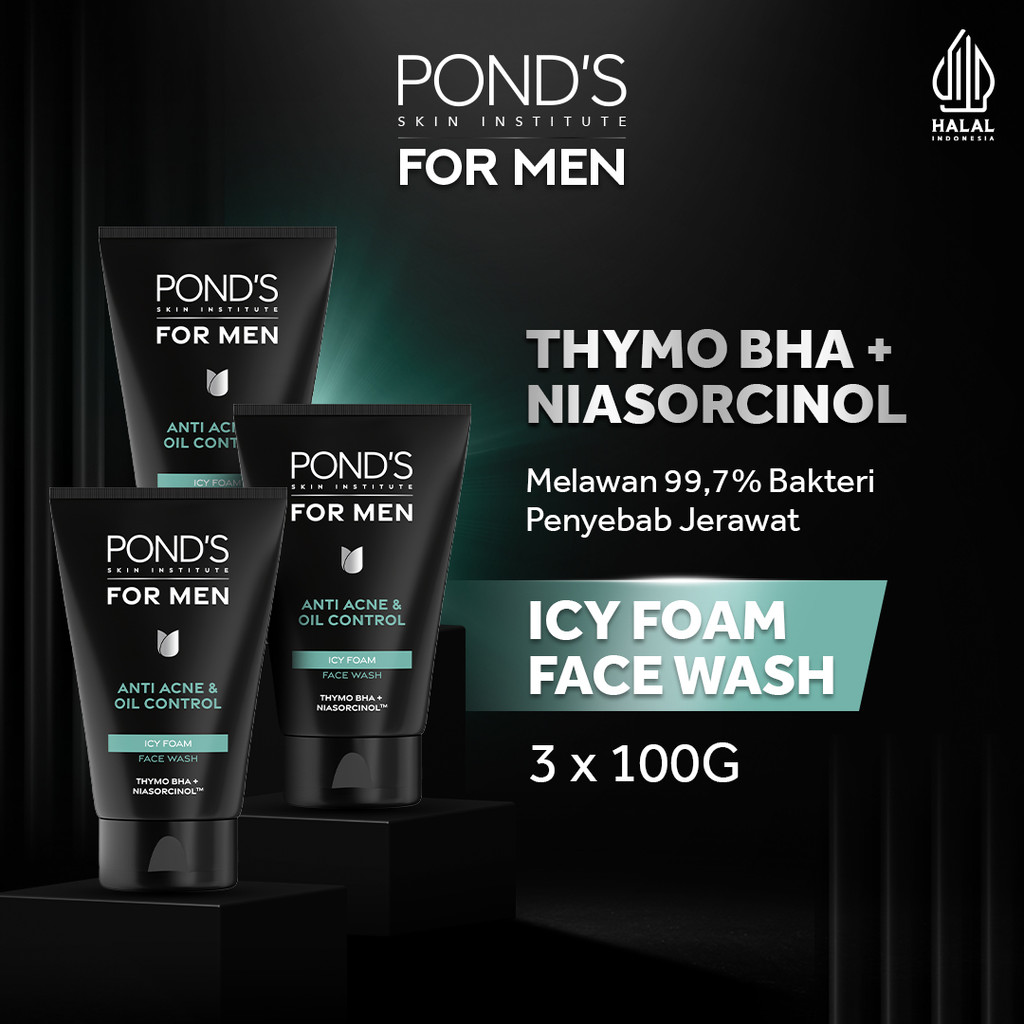 PONDS Skin Institute for Men Anti Acne & Oil Control ICY FOAM 100g FACIAL WASH Pria Melawan Jerawat 