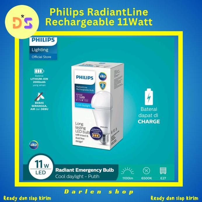 Ready  Philips LED Rechargeable 11Watt 6500k Putih 11w 11 Watt Emergency Bulb