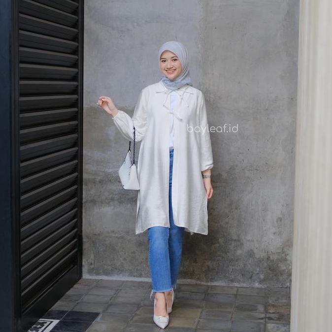 Bayleaf.Id Sellen Casual Outer Linen / Outer Tali Pita Depan / Outer Panjang Polos Belah Samping