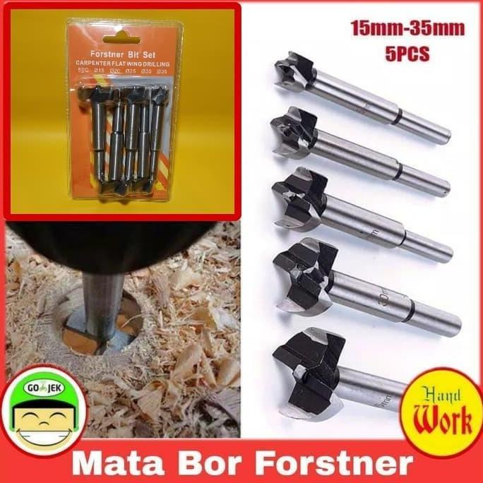 Aksesoris Bor 5 Pcs Set Mata Bor Forstner Pelubang Kayu 15-35mm