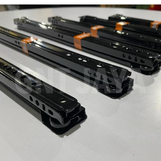 Rel laci merk TACO 1Pasang  warna hitam Rel laci lemari taco